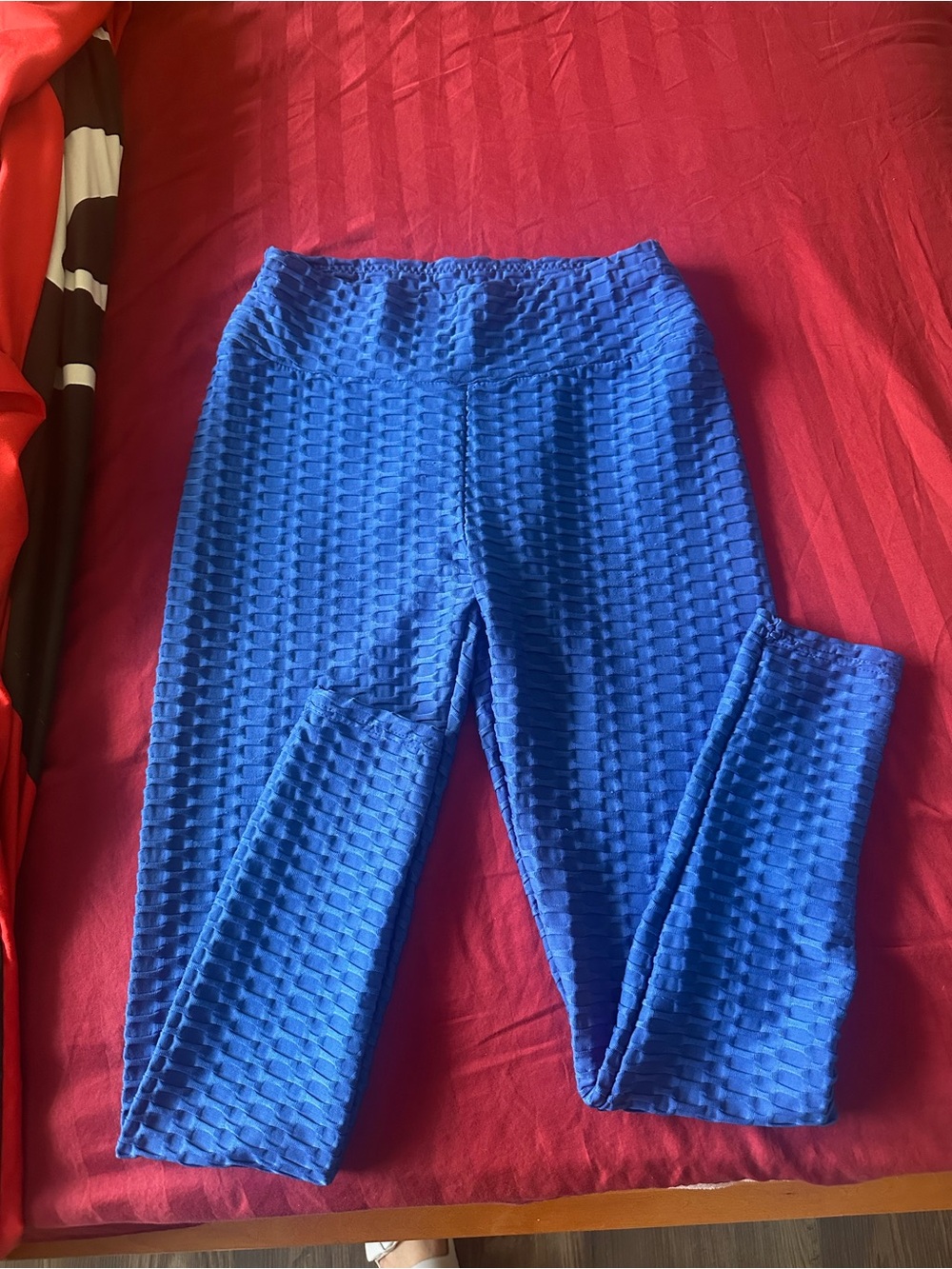 Blue Textured Leggings